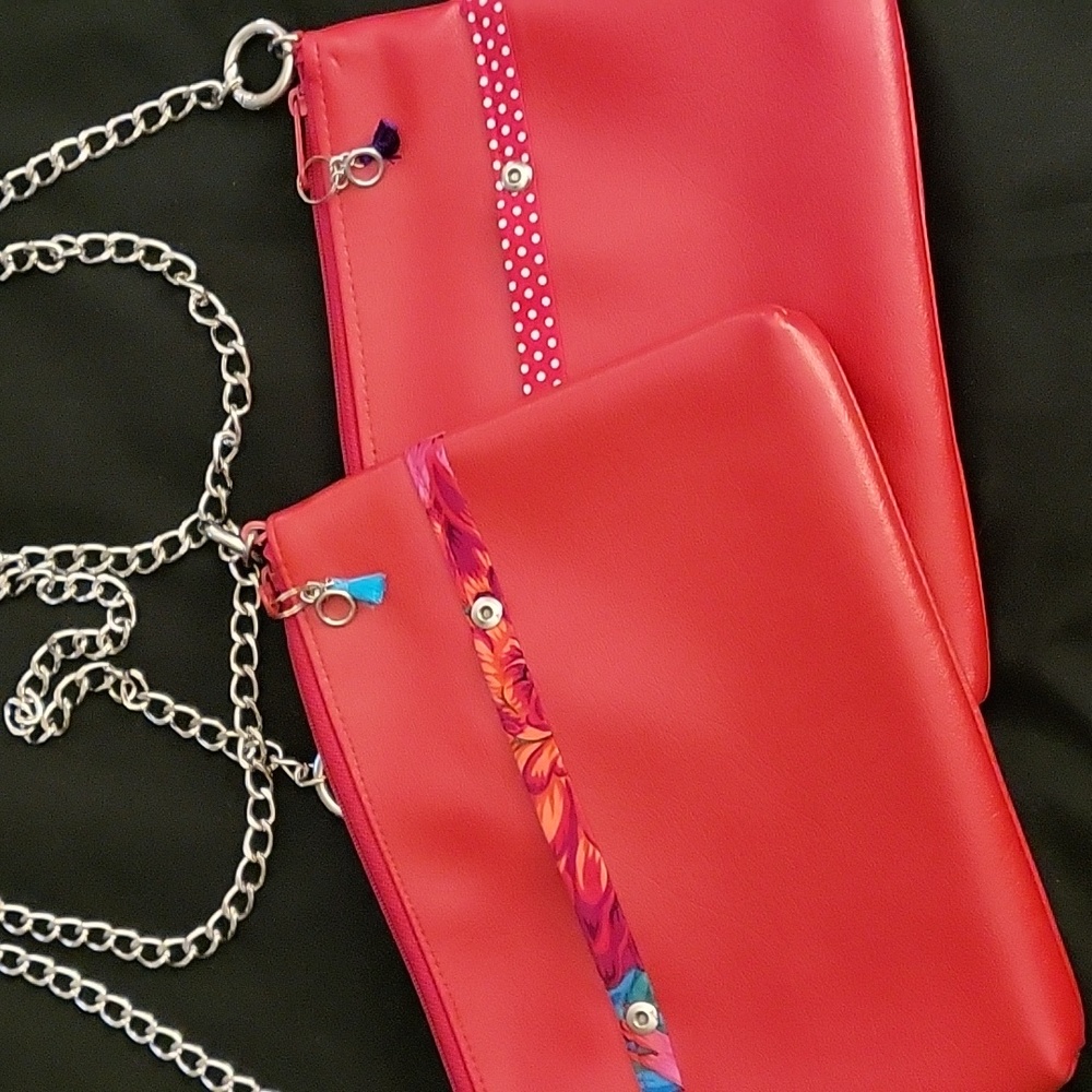 MondayMorningStudios faux leather purses with silver chain link removable strap.